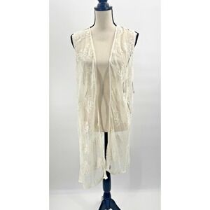 Style & Co All Over Lace Mesh Sheer Sleeveless Duster Womens Large Boho Festival